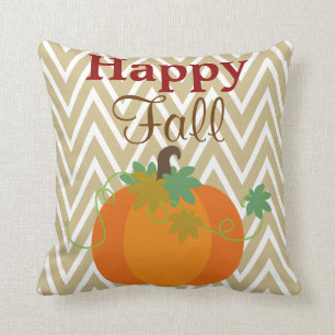 Happy Fall Pumpkin Chevron Zigzag Pattern Throw Cushion