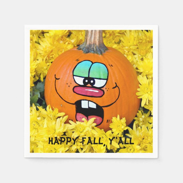 Happy Fall Pumpkin Face Napkin (Front)