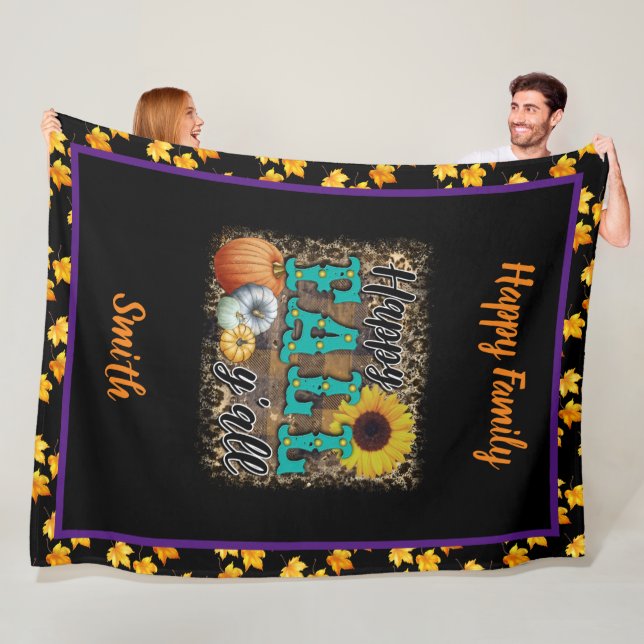 Happy Fall Pumpkin Flower Elegant Fleece Blanket (In Situ)