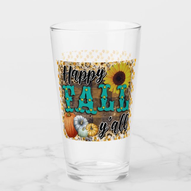 Happy Fall Pumpkin Flower Elegant Glass (Front)