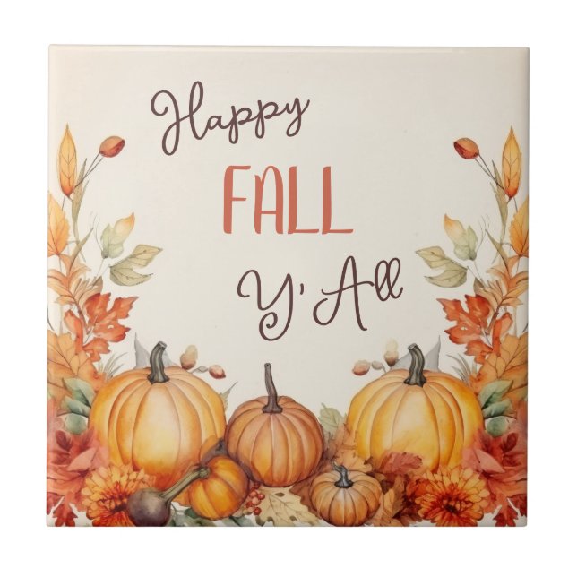 Happy Fall Pumpkin Harvest Ceramic Tile (Front)