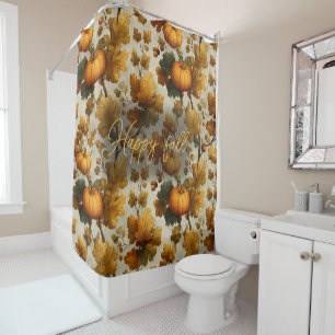 Happy Fall Pumpkin Leaves Design Shower Curtain