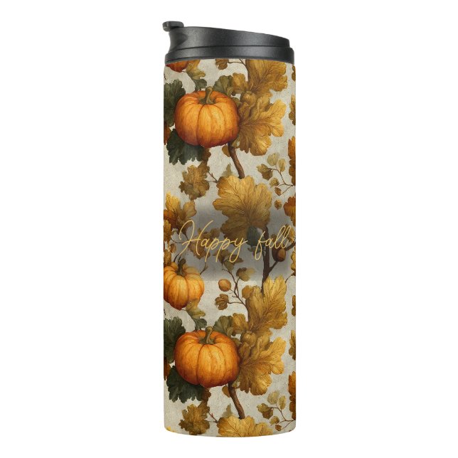 Happy Fall Pumpkin Leaves Design Thermal Tumbler (Rotated Right)