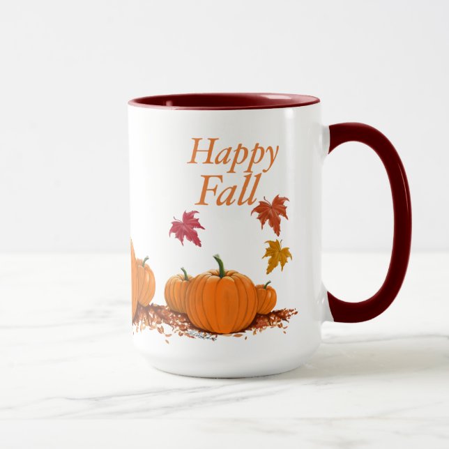 Happy Fall Pumpkins and Leaves Mug (Right)