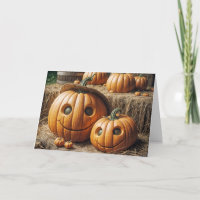 Happy Fall Pumpkins On Hay Bales