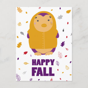 Happy Fall Purple Penguin Postcard