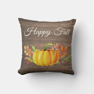 Happy Fall Rustic Watercolor Pumpkin Cushion