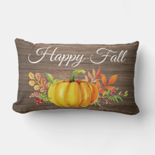 Happy Fall Rustic Watercolor Pumpkin Lumbar Cushion