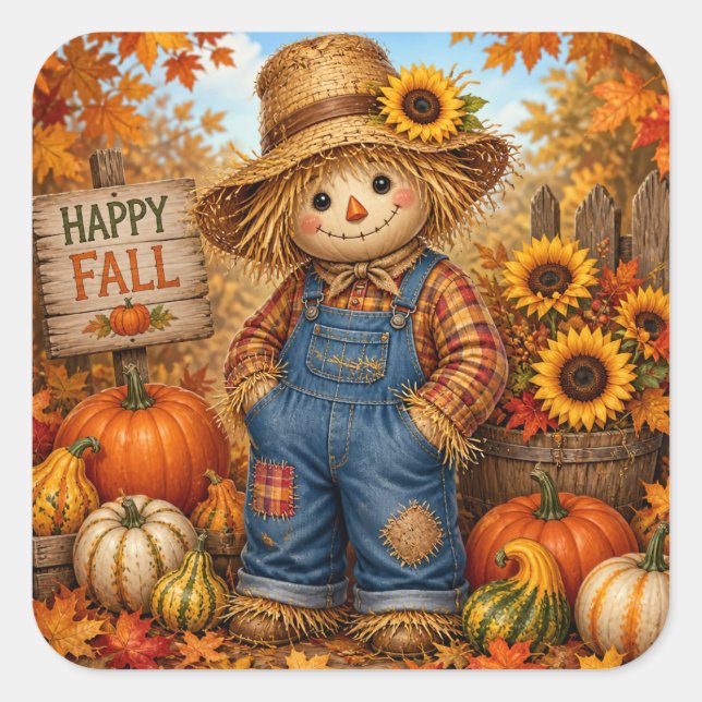 Happy Fall Scarecrow Greeting Sticker (Front)