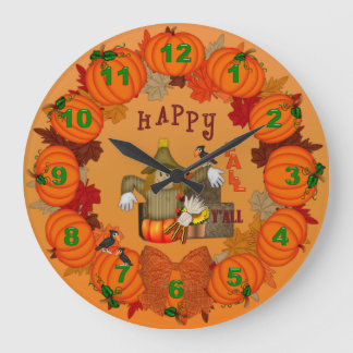 Happy Fall Scarecrow Pumpkins-Round Wall Clock