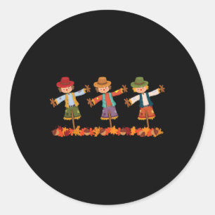 Happy Fall Scarecrows Colourful Autumn Leaves Acor Classic Round Sticker
