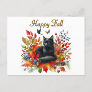Happy Fall Season Black Cat Postcard
