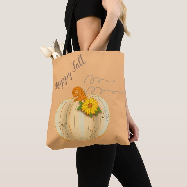 Happy Fall Shopping Pumpkin Tote Bag Market Bag (Close Up)