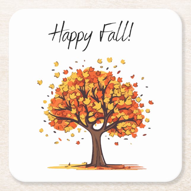 Happy Fall! Square Paper Coaster (Front)