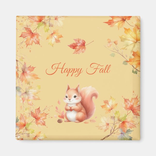 Happy Fall Squirrel in Leaves Magnet (Front)