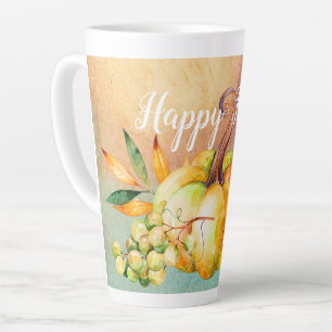 Happy Fall, Thanksgiving Pumpkin with Grapes Latte Mug