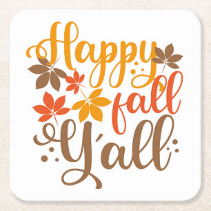 Happy Fall to Y'all Square Paper Coaster