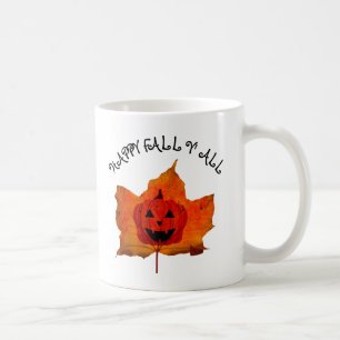HAPPY FALL Y' ALL AUTUMN LEAVES FUNNY PUMPKIN COFFEE MUG