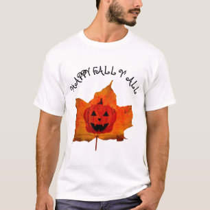HAPPY FALL Y' ALL AUTUMN LEAVES FUNNY PUMPKIN T-Shirt