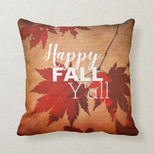 Happy Fall Y’all Autumn Leaves Typography Cushion