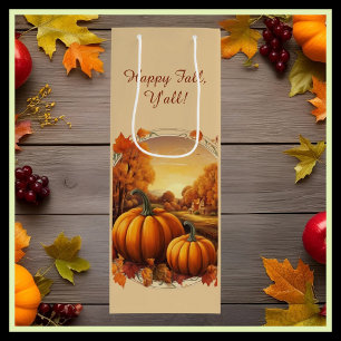 Happy Fall Y’all Autumn Pumpkins Rustic Landscape Wine Gift Bag