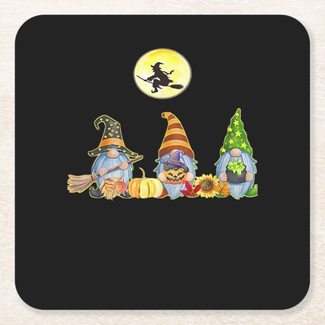 Happy Fall Y’all Cute Halloween Gnomes It’s Fall Y Square Paper Coaster (Front)