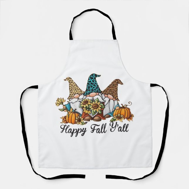 Happy Fall Y all Gnome Leopard Pumpkin Shirt Apron (Front)