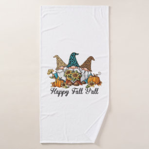 Happy Fall Y all Gnome Leopard Pumpkin Shirt Bath Towel