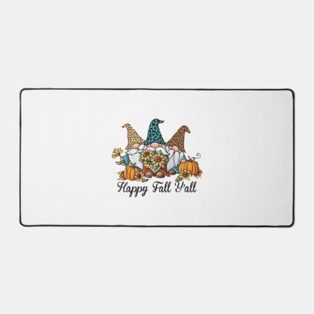 Happy Fall Y all Gnome Leopard Pumpkin Shirt Desk Mat (Front)