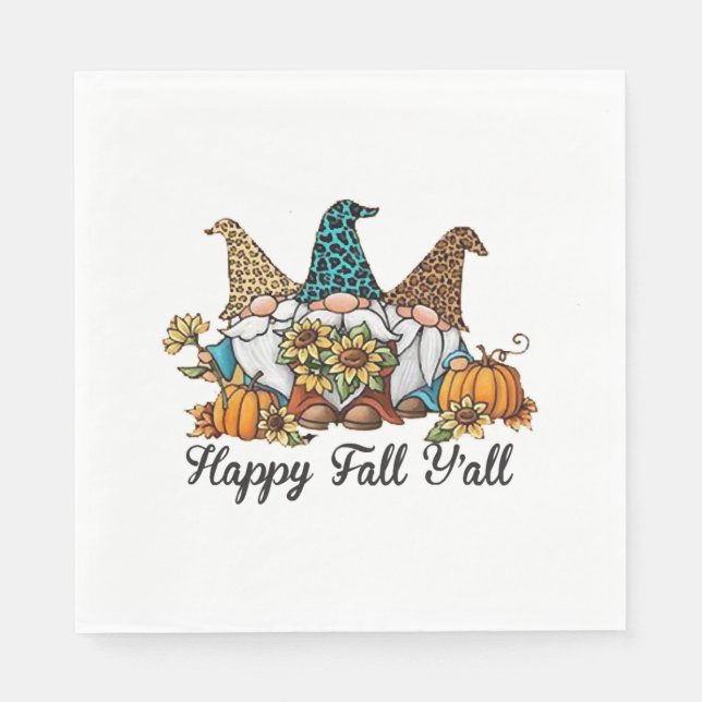 Happy Fall Y all Gnome Leopard Pumpkin Shirt Napkin (Front)