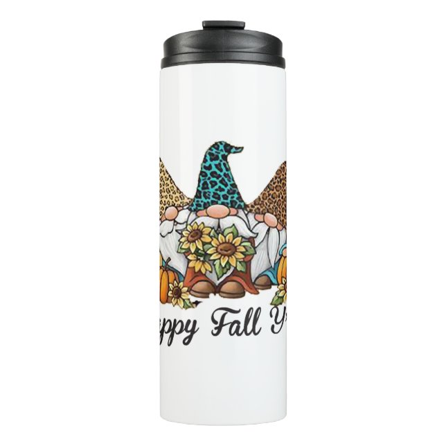 Happy Fall Y all Gnome Leopard Pumpkin Shirt Thermal Tumbler (Front)