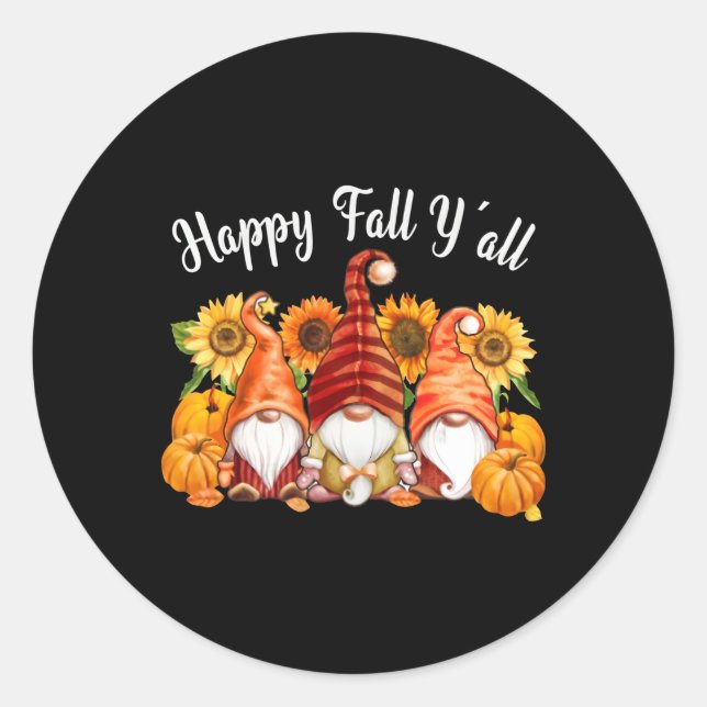 Happy Fall Y`All Gnomes Thanksgiving Classic Round Sticker (Front)