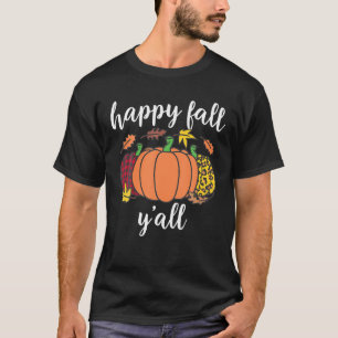 Happy Fall Y All Pumpkin Flannel Chequered Leopard T-Shirt