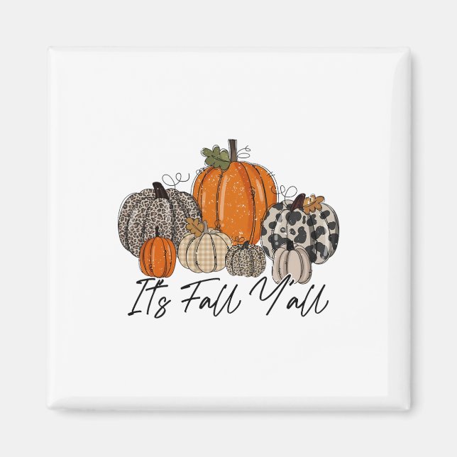 Happy Fall Y’all Pumpkin Leopard Its Fall Yall Tha Magnet (Front)
