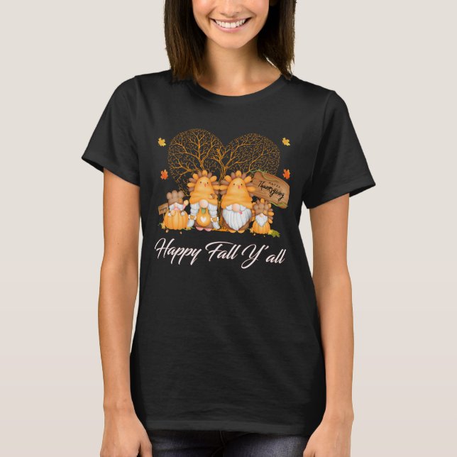 Happy Fall Y_all T-shirt Gnome Leopard Pumpkin  (Front)