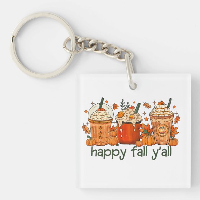Happy Fall Y'all, Autumn and Pumpkin Spice Key Ring (Front)