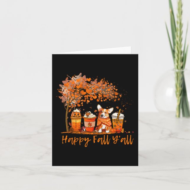 Happy Fall Y'all Autumn Corgi Halloween Pumpkin Sp Card (Front)