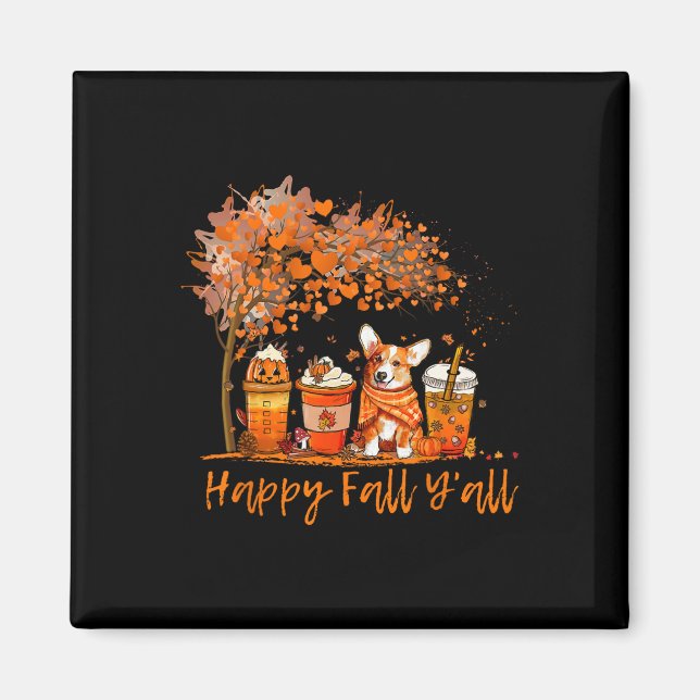 Happy Fall Y'all Autumn Corgi Halloween Pumpkin Sp Magnet (Front)