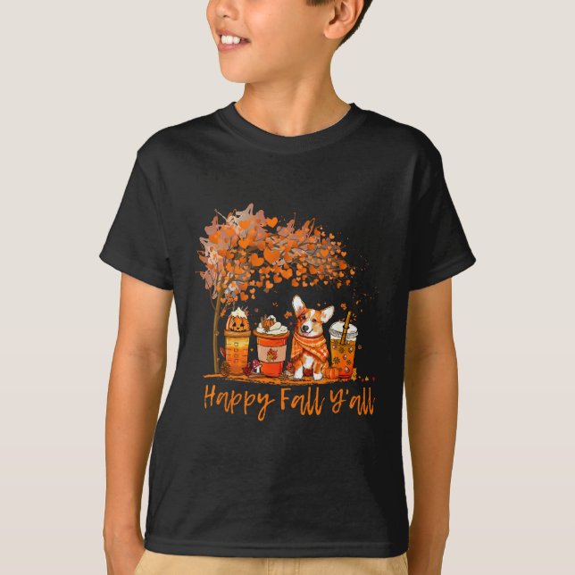 Happy Fall Y'all Autumn Corgi Halloween Pumpkin Sp T-Shirt (Front)