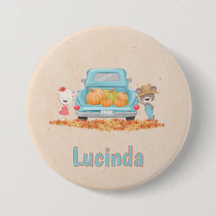 Happy Fall Y'all Autumn Custom Bears Pumpkin Truck 7.5 Cm Round Badge