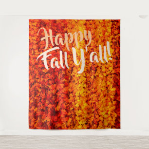 Happy Fall Y'all Autumn Fall Leaves Party Backdrop Tapestry