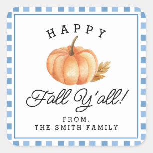 Happy Fall Y'all   Autumn Fall   Personalised Name Square Sticker