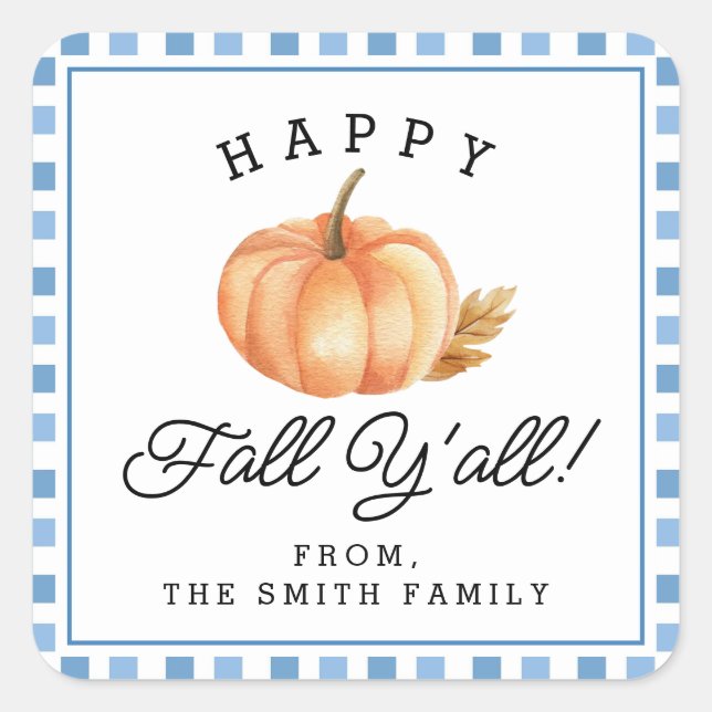 Happy Fall Y'all | Autumn Fall | Personalised Name Square Sticker (Front)