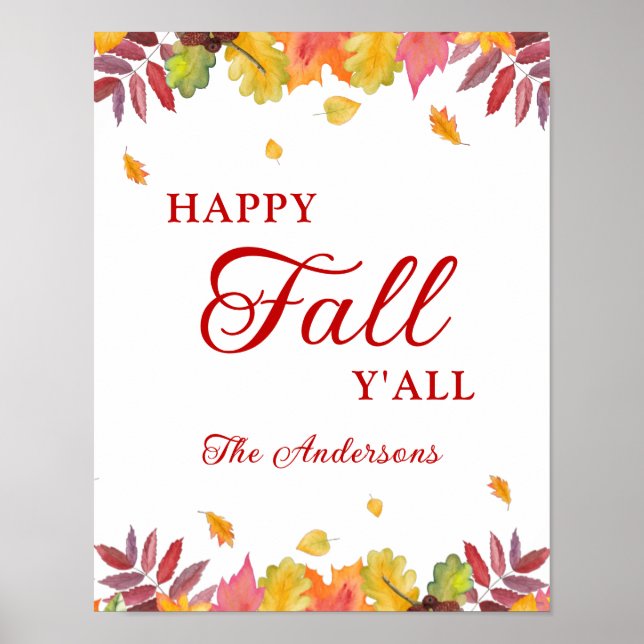 Happy Fall Y'all Autumn Falling Leaves Poster (Front)