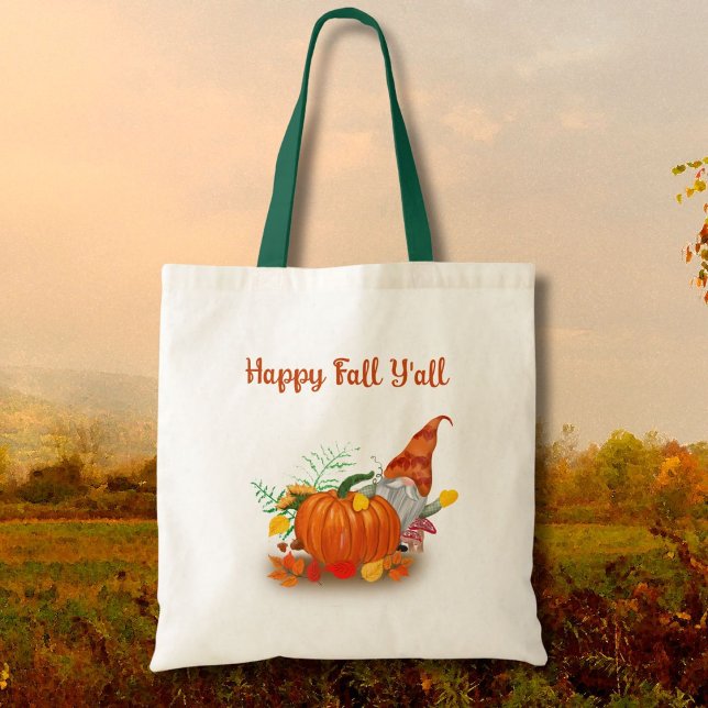 Happy Fall Y'all Autumn Gnome With Pumpkin  Tote Bag (Creator Uploaded)