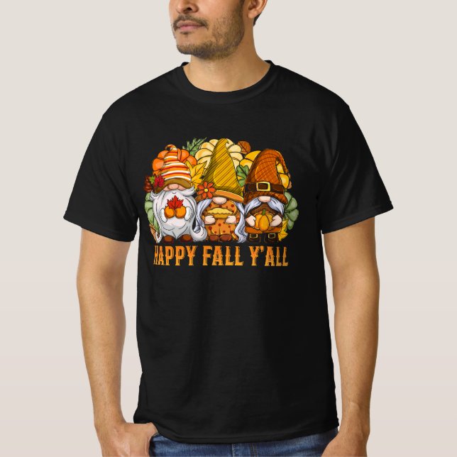 Happy Fall Y'all Autumn Gnomes Pumpkin Spice Fall  T-Shirt (Front)
