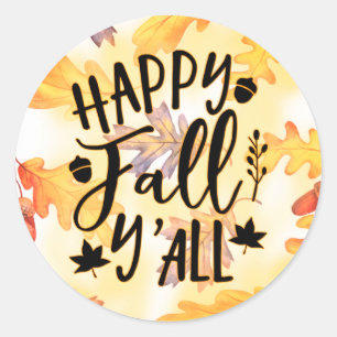 Happy Fall Y'all Autumn Leaves Classic Round Sticker