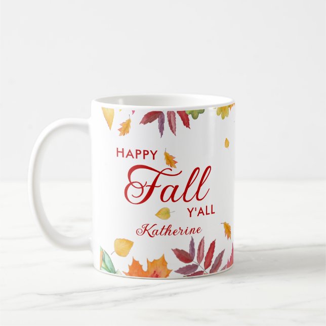 Happy Fall Y'all Autumn Leaves  Coffee Mug (Left)