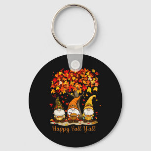 Happy Fall Y'all Autumn Leaves Gnomes Happy Thanks Key Ring
