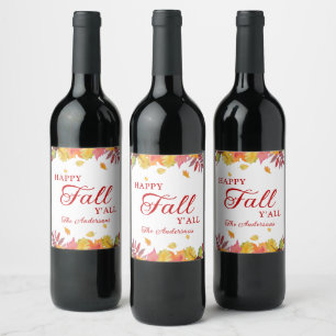 Happy Fall Y'all Autumn Leaves Wine Label